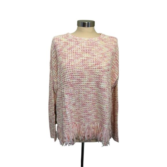NEW Skinny Girl Distressed Raw Hem Sweater Heathered Pink and Yellow - Picture 1 of 5